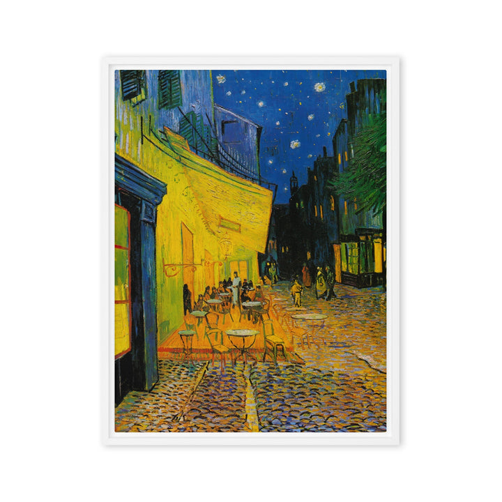 Gerahmte Leinwand - Caféterrasse am Abend Weiß / 46x61 cm (18″×24″) artlia