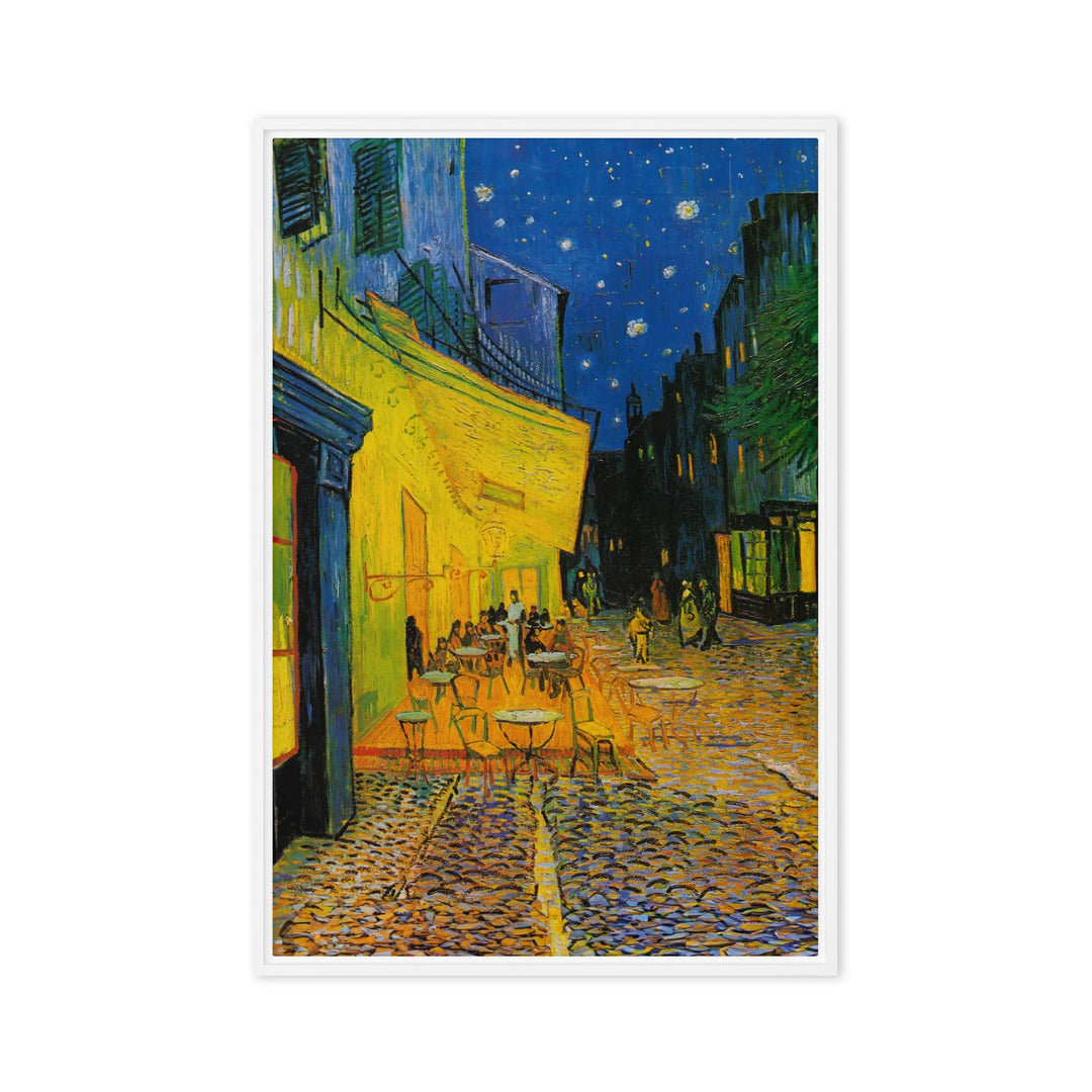 Gerahmte Leinwand - Caféterrasse am Abend Weiß / 61x91 cm (24″×36″) artlia