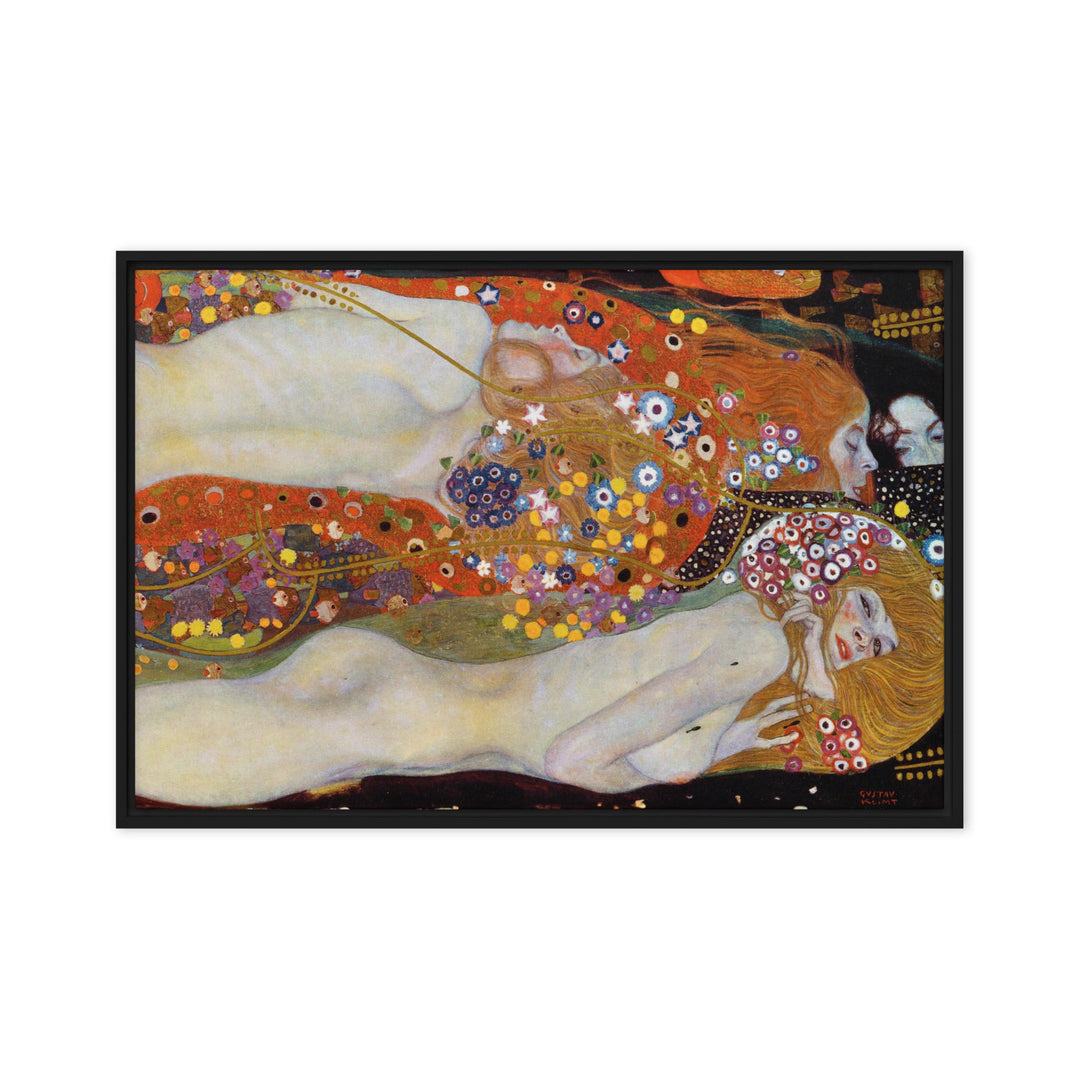 Gerahmte Leinwand - Gustav Klimt, Wasserschlangen II Schwarz / 61x91 cm (24″×36″) artlia