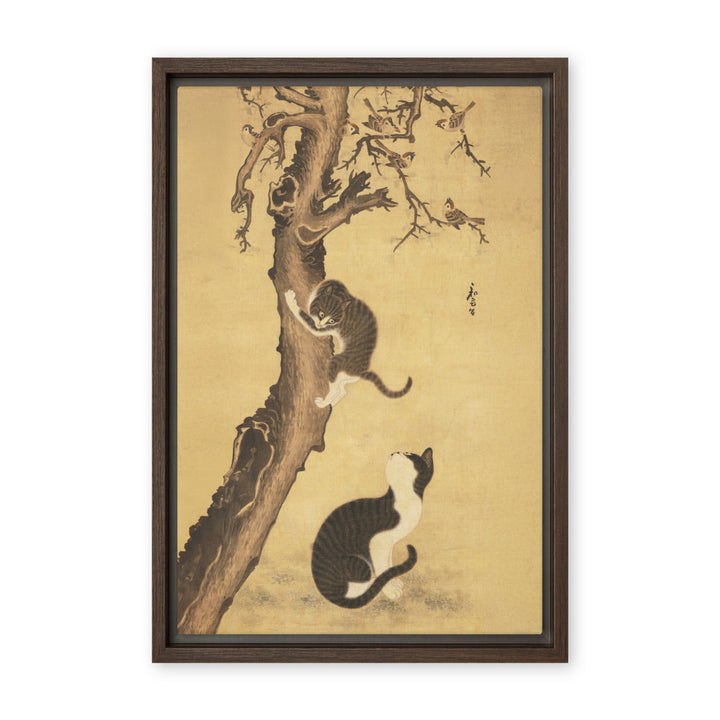 Leinwand - Katzen und Spatzen, Byeon Sang-byeok Braun / 31x46 cm (12″×18″) artlia