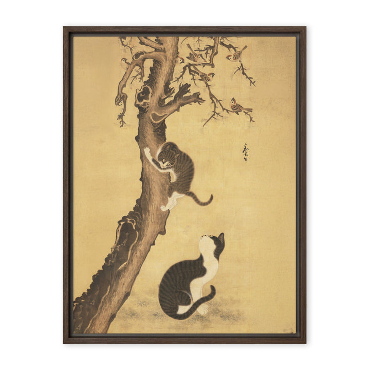 Leinwand - Katzen und Spatzen, Byeon Sang-byeok Braun / 46x61 cm (18″×24″) artlia