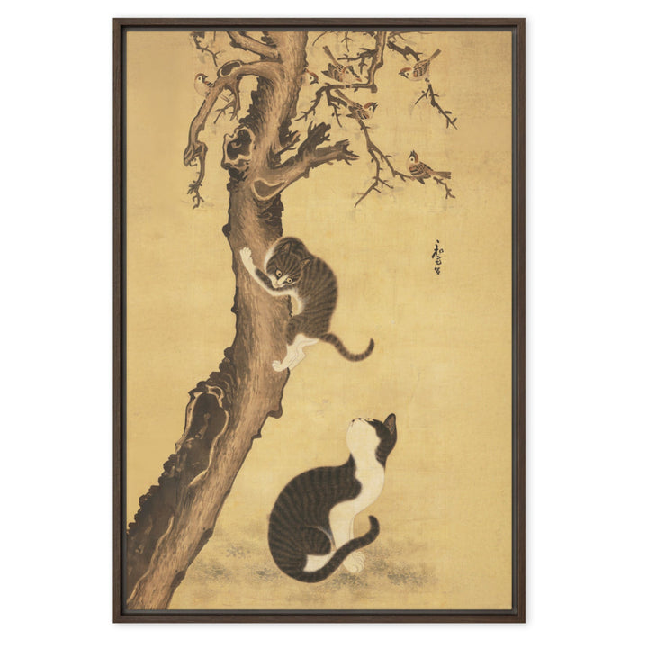Leinwand - Katzen und Spatzen, Byeon Sang-byeok Braun / 61x91 cm (24″×36″) artlia