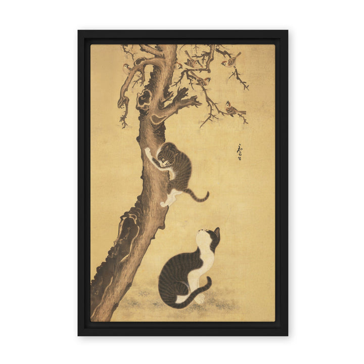 Leinwand - Katzen und Spatzen, Byeon Sang-byeok Schwarz / 31x46 cm (12″×18″) artlia