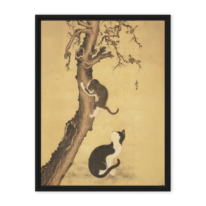 Leinwand - Katzen und Spatzen, Byeon Sang-byeok Schwarz / 46x61 cm (18″×24″) artlia