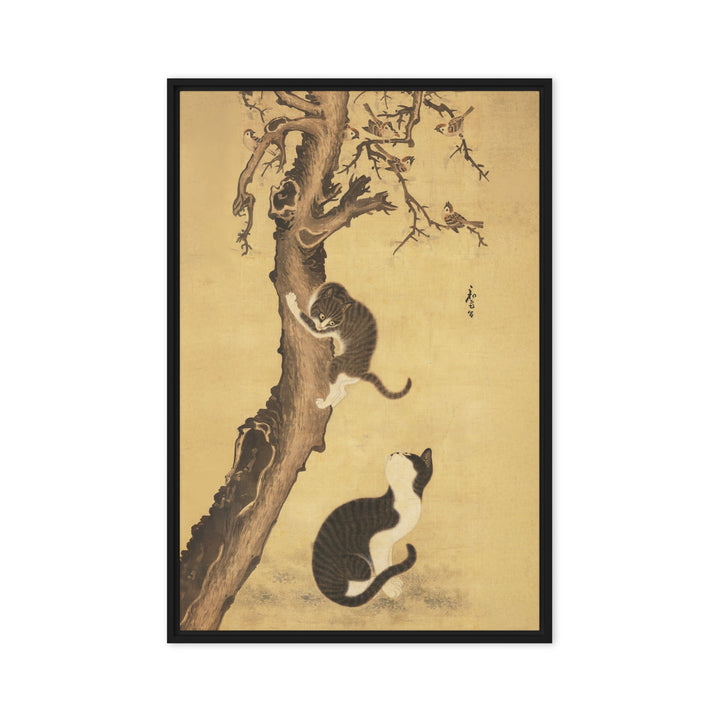 Leinwand - Katzen und Spatzen, Byeon Sang-byeok Schwarz / 51x76 cm (20″×30″) artlia