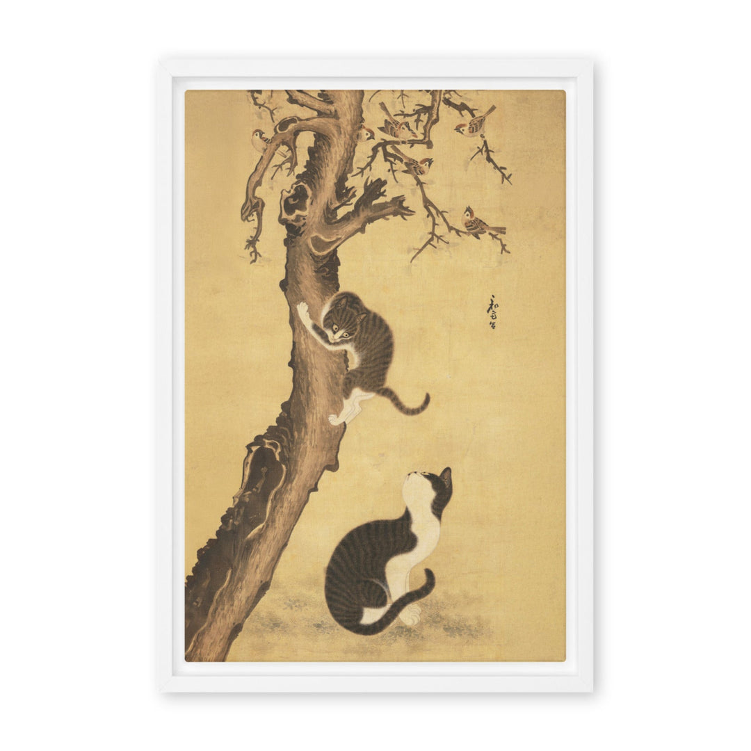 Leinwand - Katzen und Spatzen, Byeon Sang-byeok Weiß / 31x46 cm (12″×18″) artlia