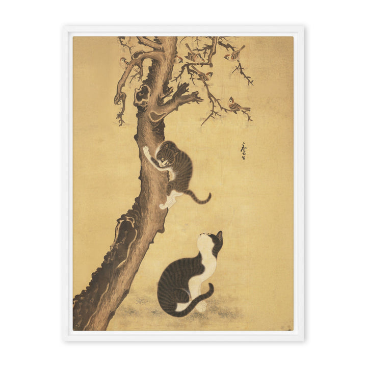 Leinwand - Katzen und Spatzen, Byeon Sang-byeok Weiß / 46x61 cm (18″×24″) artlia