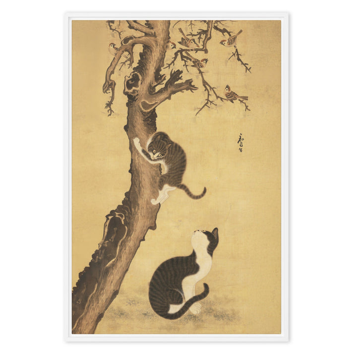 Leinwand - Katzen und Spatzen, Byeon Sang-byeok Weiß / 61x91 cm (24″×36″) artlia