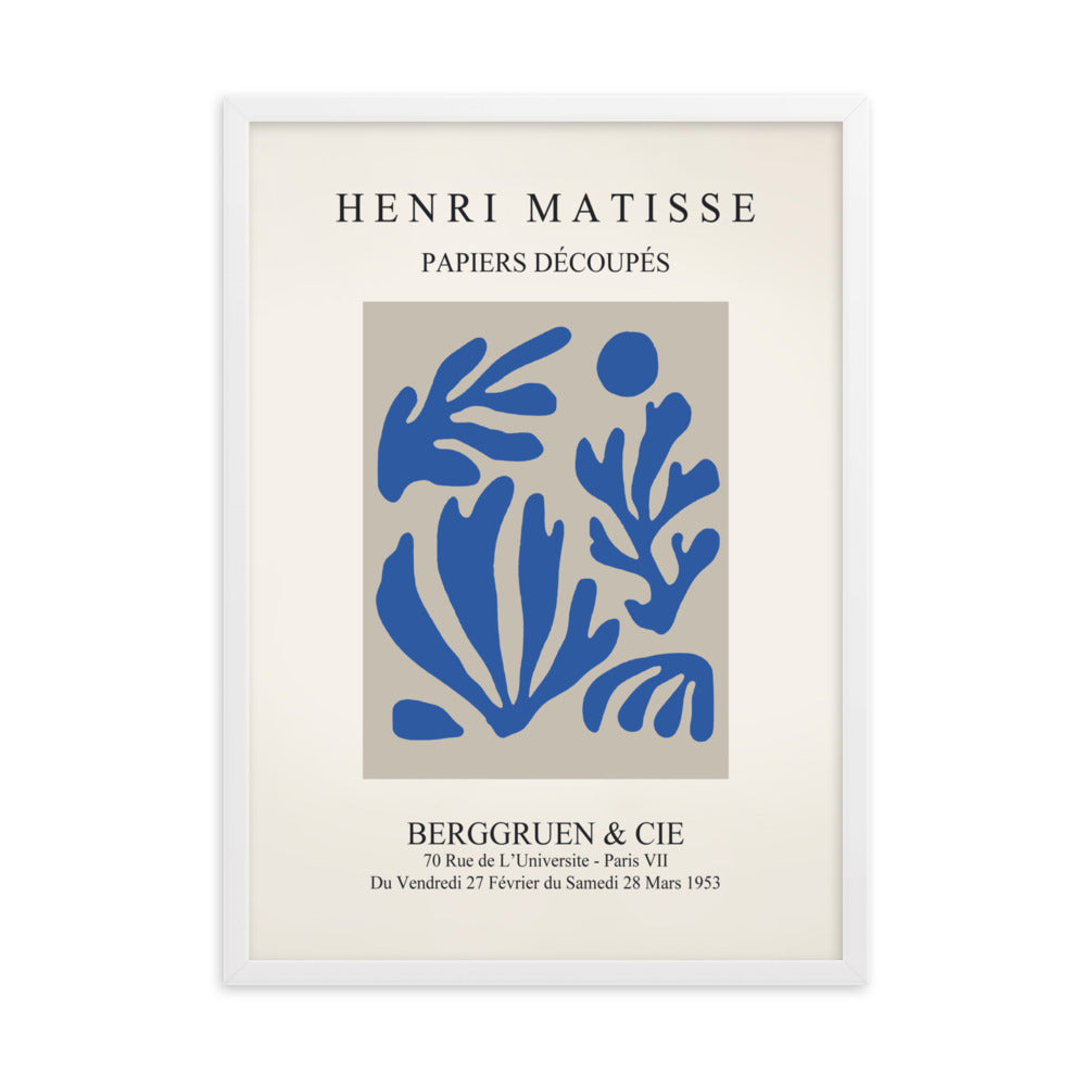 Poster - Henri Matisse, Papier Découpés blauer Garten I Weiß / 50×70 cm artlia