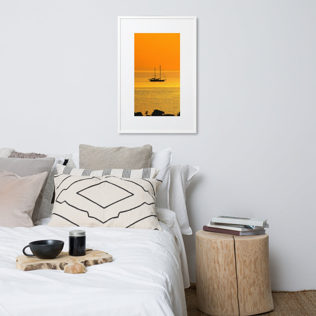 Poster mit Passepartout - a ship on golden sea artlia