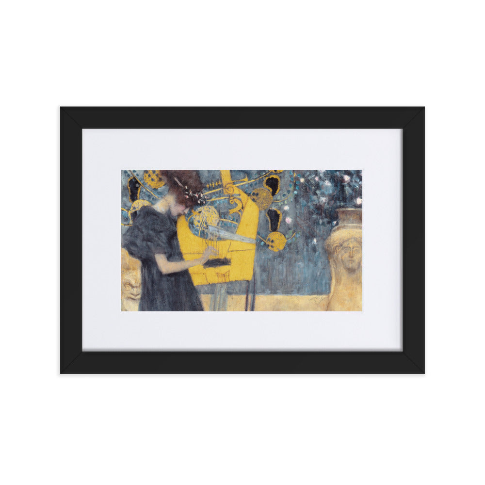 Poster mit Passepartout - Gustav Klimt, Die Musik Schwarz / 21×30 cm artlia