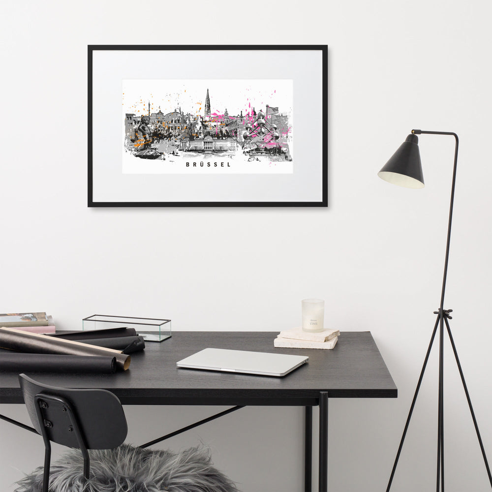 Poster mit Passepartout - Skyline Brüssel artlia