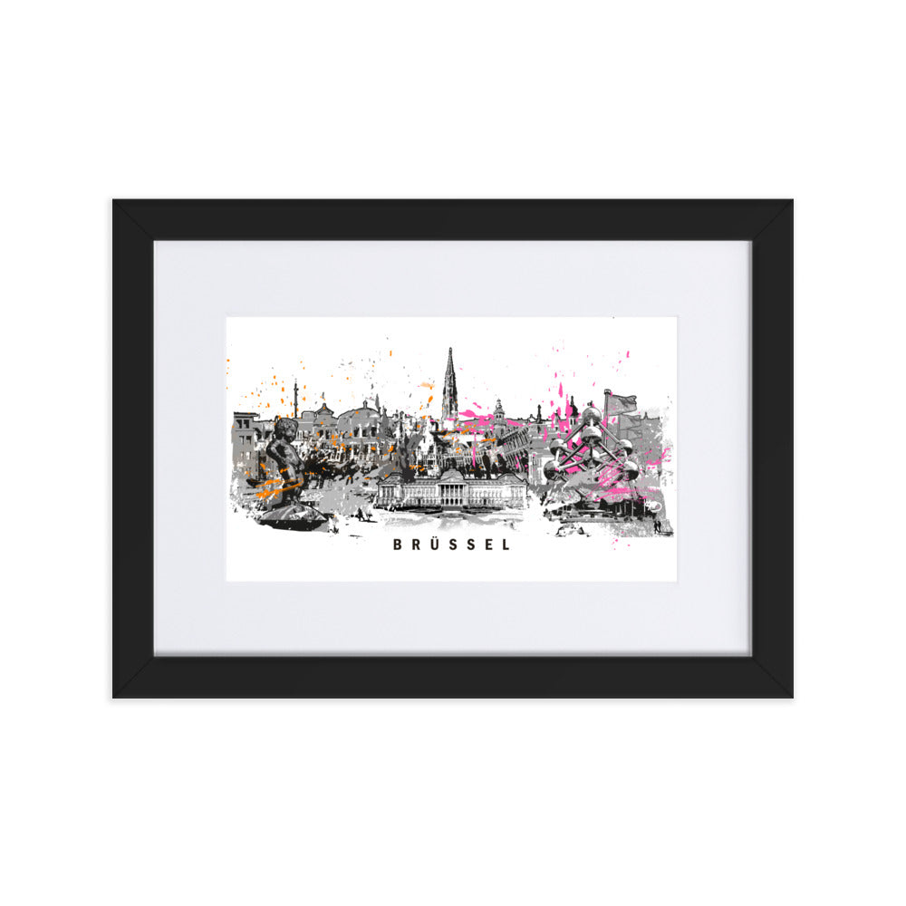 Poster mit Passepartout - Skyline Brüssel Schwarz / 21×30 cm artlia