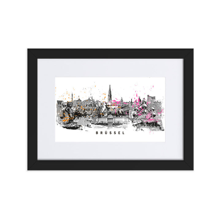 Poster mit Passepartout - Skyline Brüssel Schwarz / 21×30 cm artlia