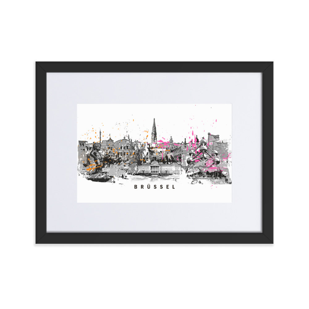 Poster mit Passepartout - Skyline Brüssel Schwarz / 30×40 cm artlia