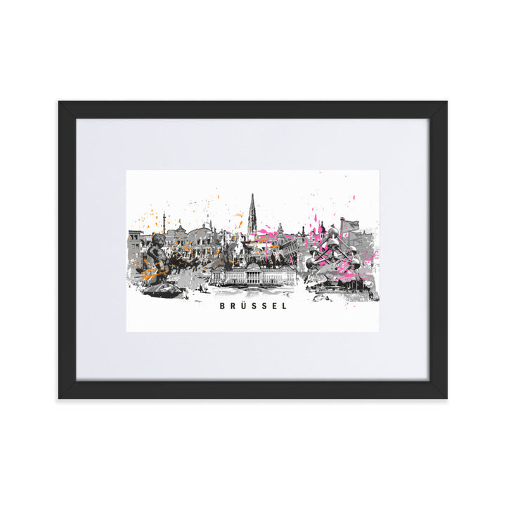 Poster mit Passepartout - Skyline Brüssel Schwarz / 30×40 cm artlia
