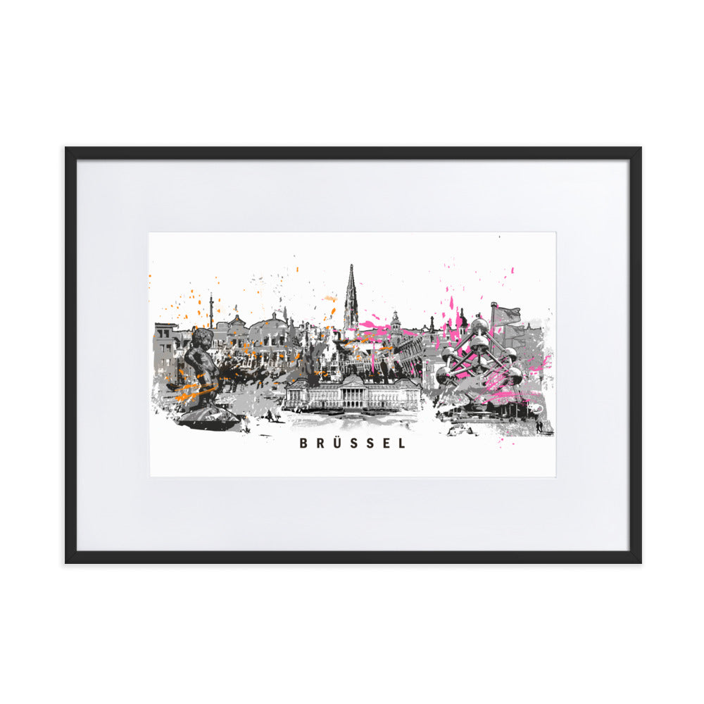 Poster mit Passepartout - Skyline Brüssel Schwarz / 50×70 cm artlia