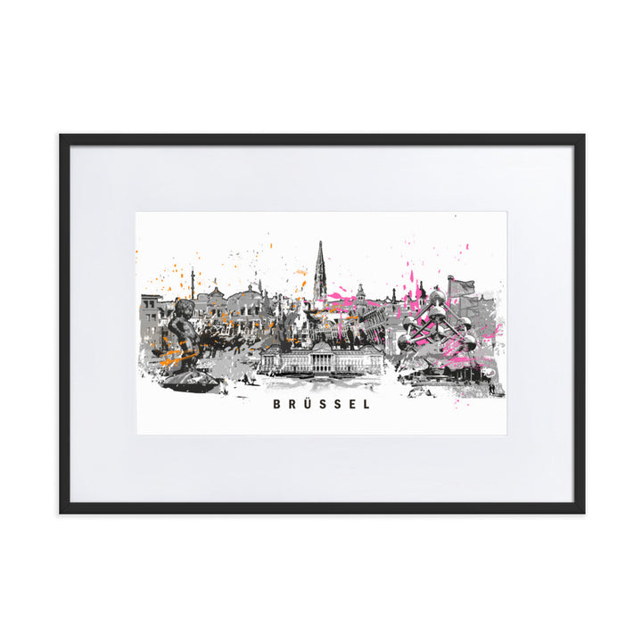 Poster mit Passepartout - Skyline Brüssel Schwarz / 50×70 cm artlia