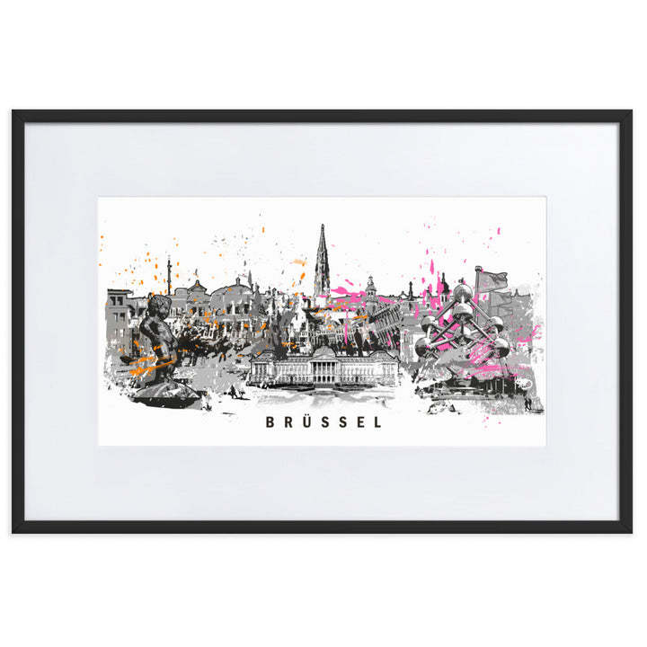 Poster mit Passepartout - Skyline Brüssel Schwarz / 61×91 cm artlia