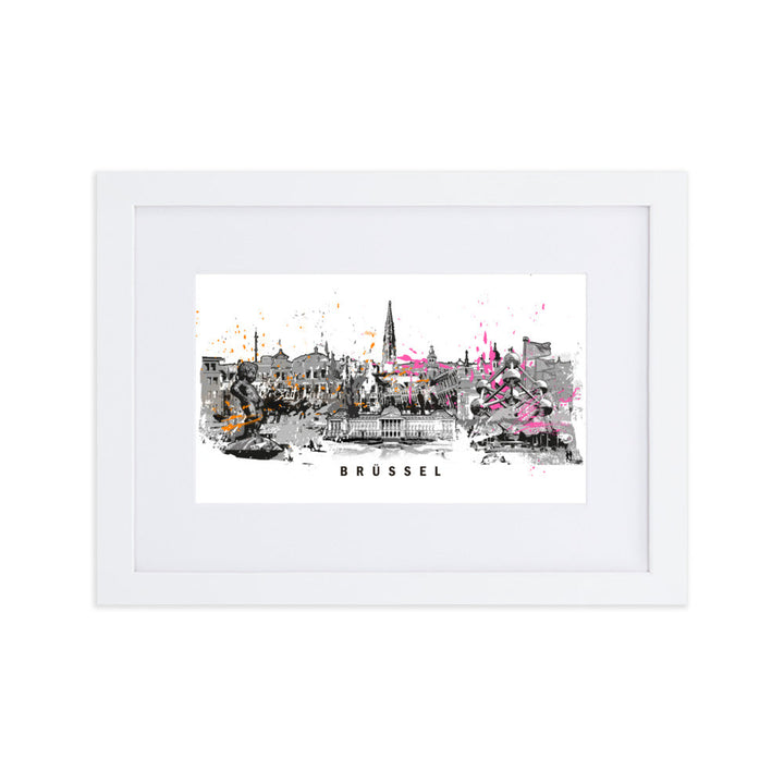 Poster mit Passepartout - Skyline Brüssel Weiß / 21×30 cm artlia