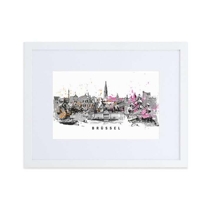 Poster mit Passepartout - Skyline Brüssel Weiß / 30×40 cm artlia