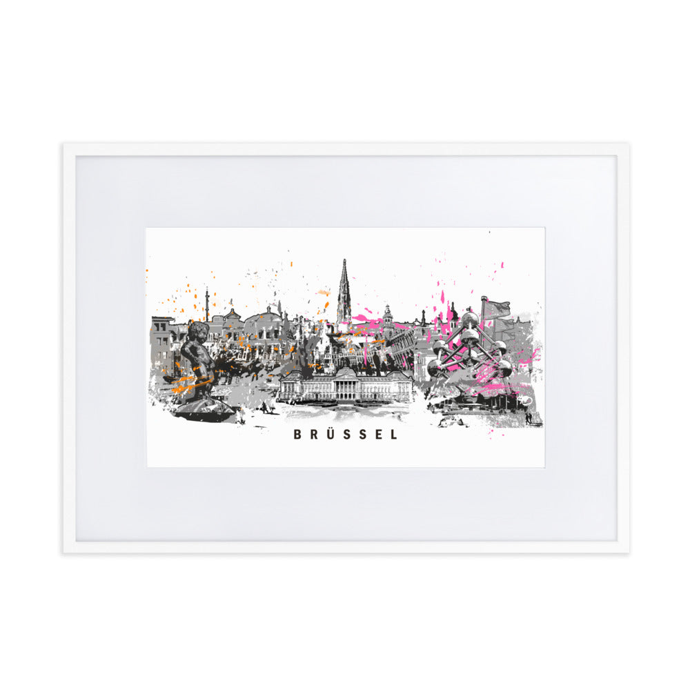 Poster mit Passepartout - Skyline Brüssel Weiß / 50×70 cm artlia