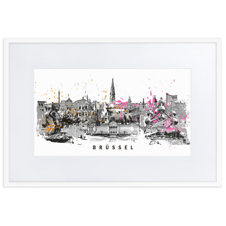 Poster mit Passepartout - Skyline Brüssel Weiß / 61×91 cm artlia