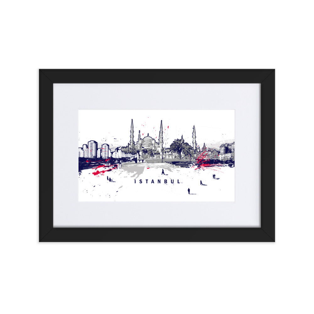 Poster mit Passepartout - Skyline Istanbul Schwarz / 21×30 cm artlia