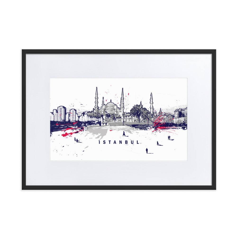 Poster mit Passepartout - Skyline Istanbul Schwarz / 50×70 cm artlia