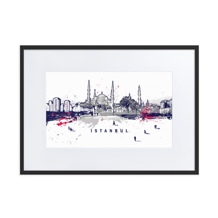 Poster mit Passepartout - Skyline Istanbul Schwarz / 50×70 cm artlia