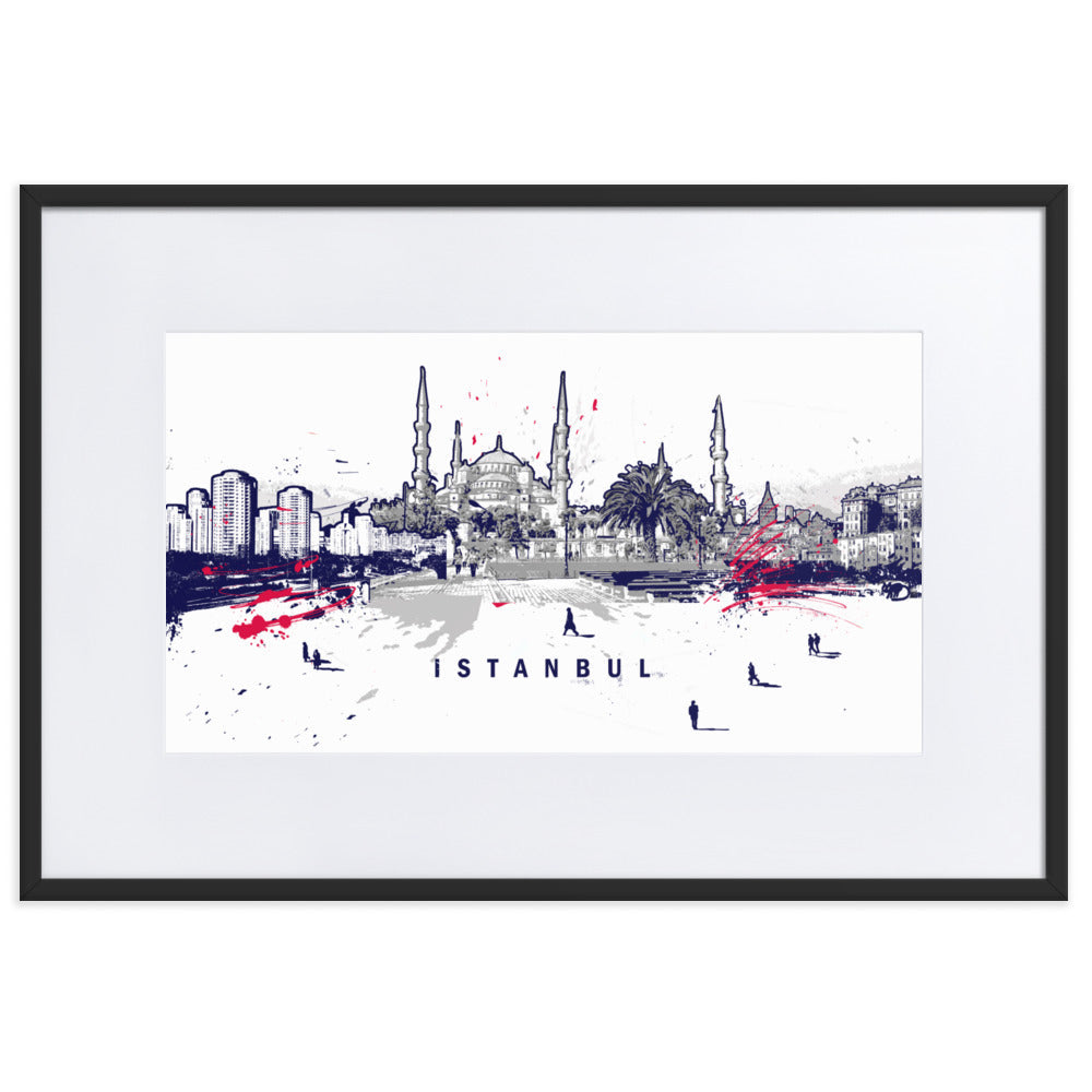 Poster mit Passepartout - Skyline Istanbul Schwarz / 61×91 cm artlia