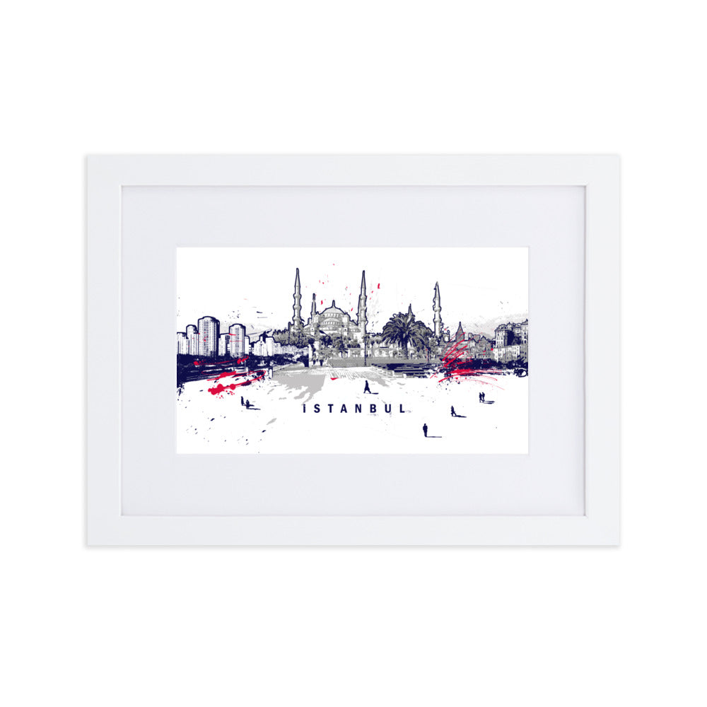 Poster mit Passepartout - Skyline Istanbul Weiß / 21×30 cm artlia