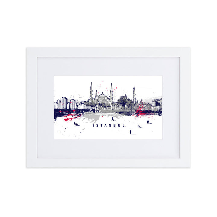 Poster mit Passepartout - Skyline Istanbul Weiß / 21×30 cm artlia