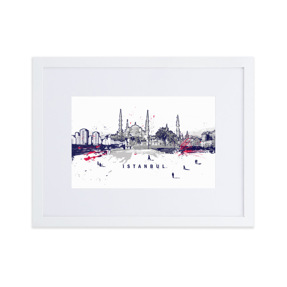Poster mit Passepartout - Skyline Istanbul Weiß / 30×40 cm artlia