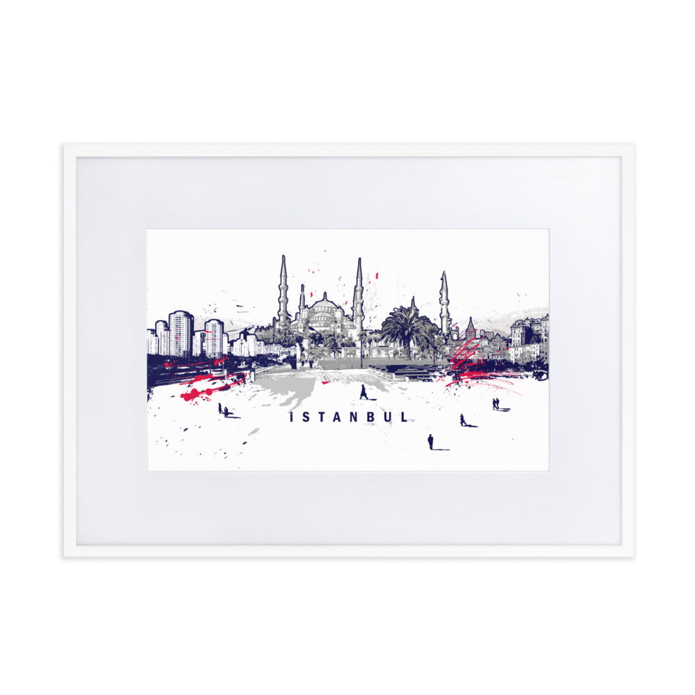 Poster mit Passepartout - Skyline Istanbul Weiß / 50×70 cm artlia