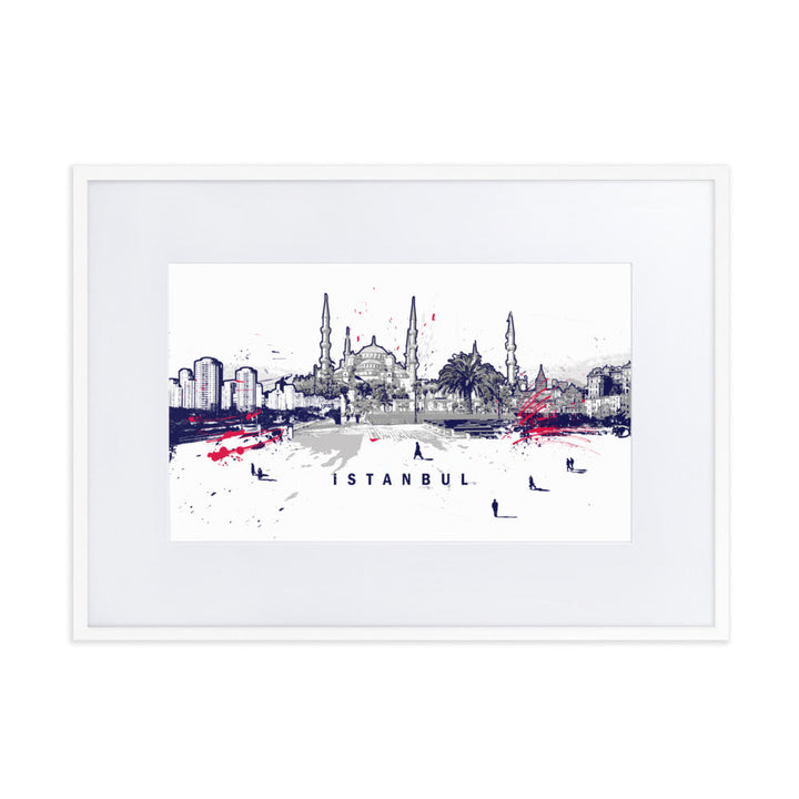 Poster mit Passepartout - Skyline Istanbul Weiß / 50×70 cm artlia