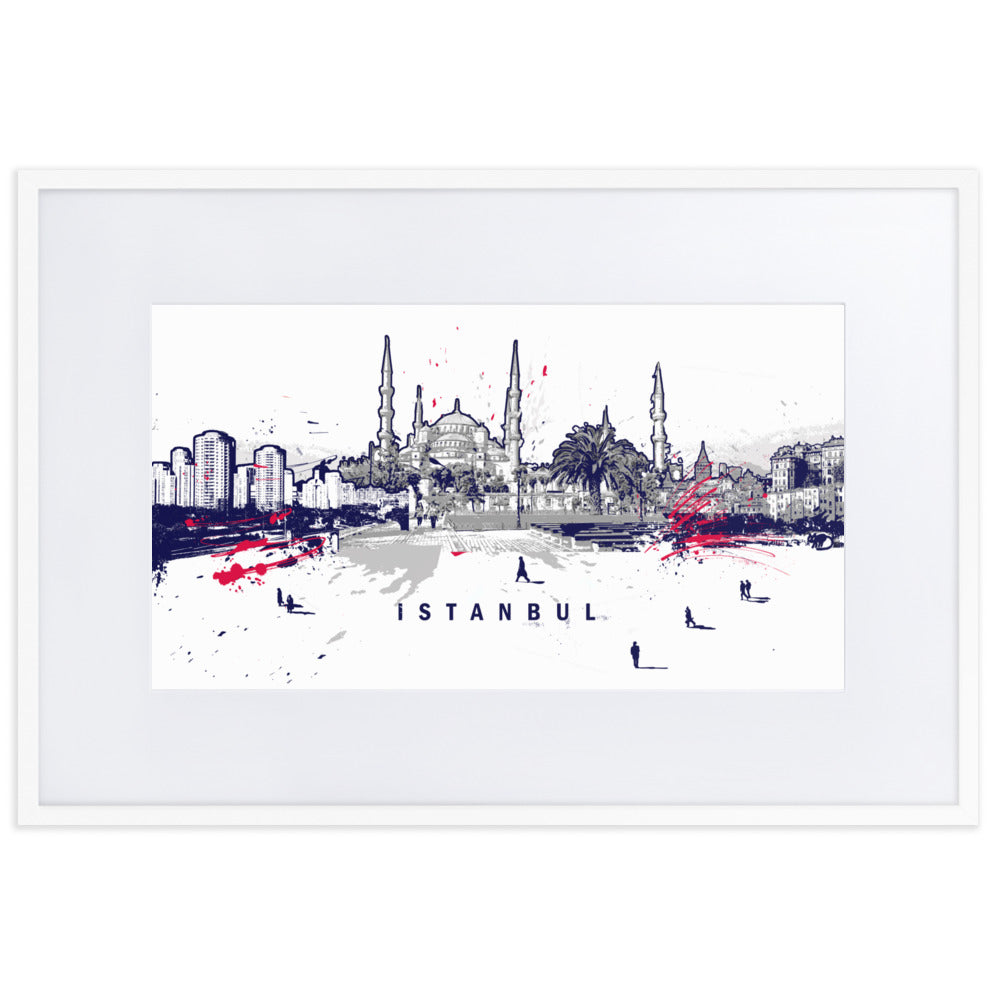 Poster mit Passepartout - Skyline Istanbul Weiß / 61×91 cm artlia