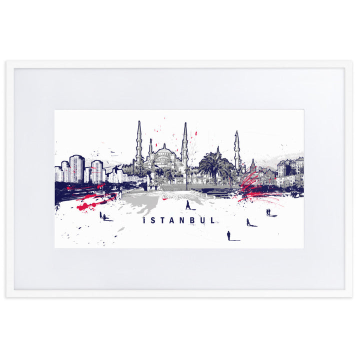 Poster mit Passepartout - Skyline Istanbul Weiß / 61×91 cm artlia