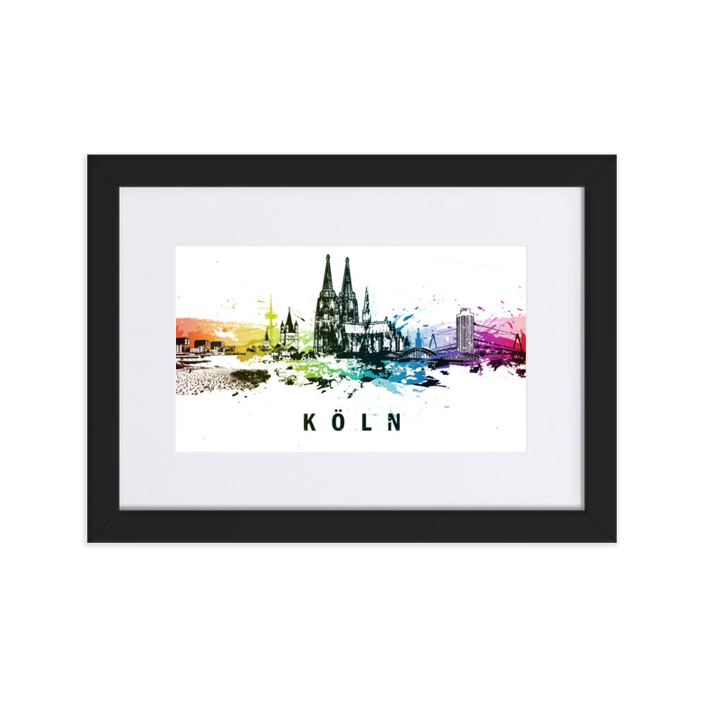Poster mit Passepartout - Skyline Köln Schwarz / 21×30 cm artlia