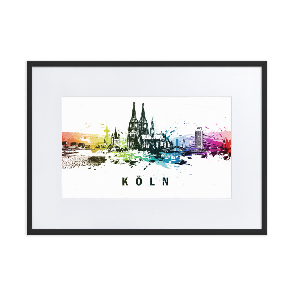 Poster mit Passepartout - Skyline Köln Schwarz / 50×70 cm artlia