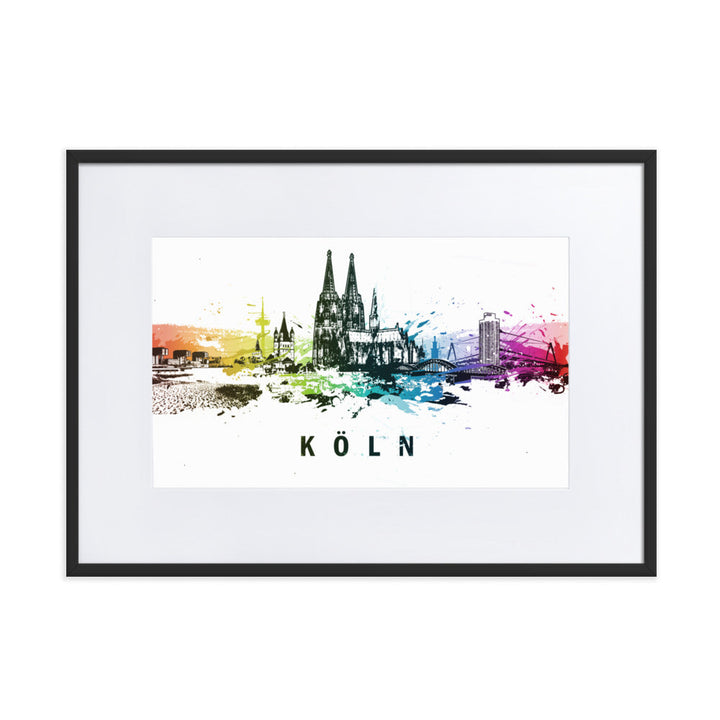 Poster mit Passepartout - Skyline Köln Schwarz / 50×70 cm artlia