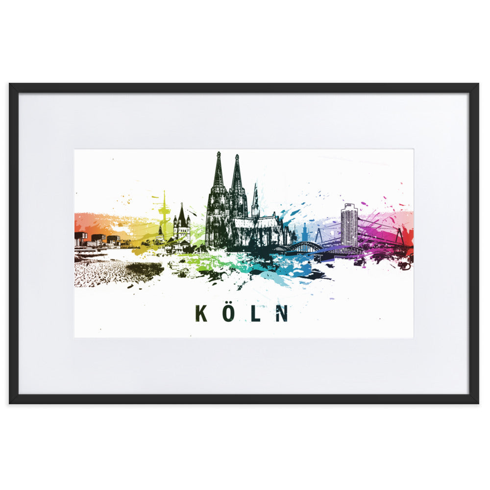 Poster mit Passepartout - Skyline Köln Schwarz / 61×91 cm artlia