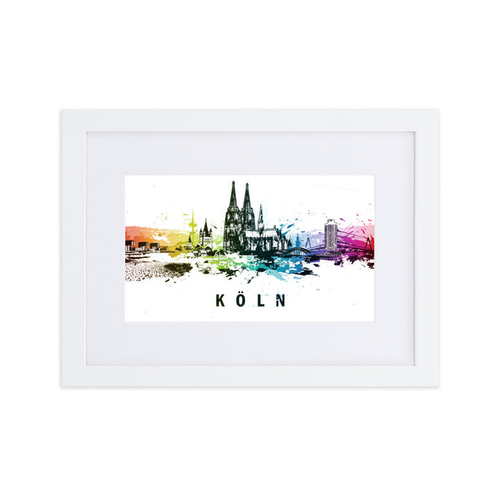 Poster mit Passepartout - Skyline Köln Weiß / 21×30 cm artlia