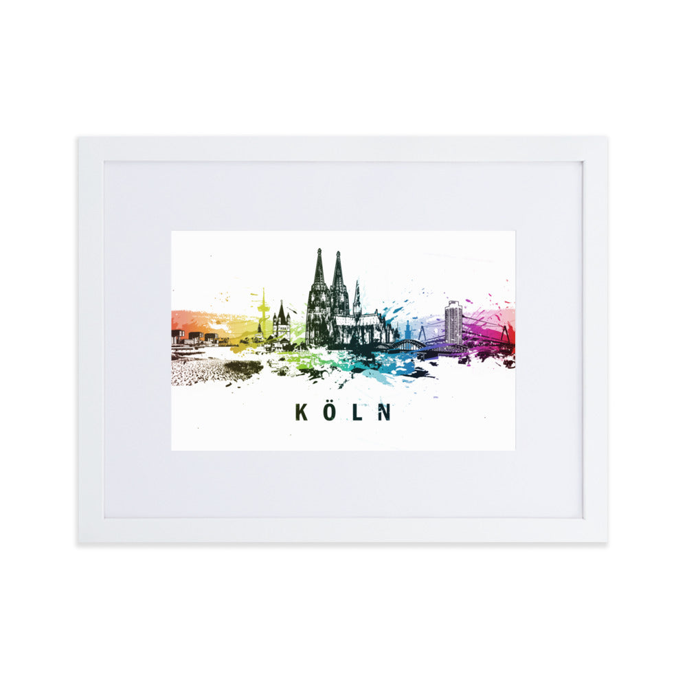 Poster mit Passepartout - Skyline Köln Weiß / 30×40 cm artlia