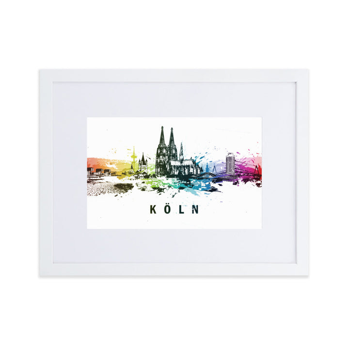 Poster mit Passepartout - Skyline Köln Weiß / 30×40 cm artlia