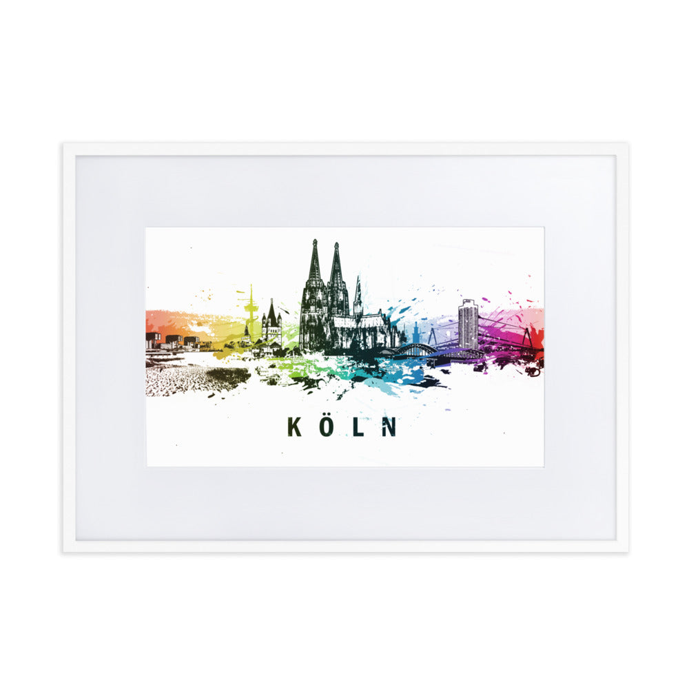 Poster mit Passepartout - Skyline Köln Weiß / 50×70 cm artlia