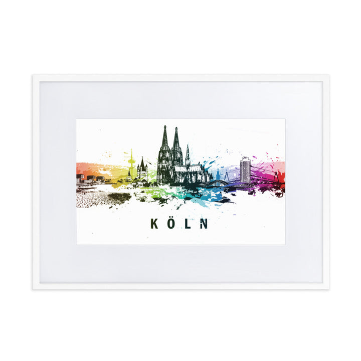 Poster mit Passepartout - Skyline Köln Weiß / 50×70 cm artlia