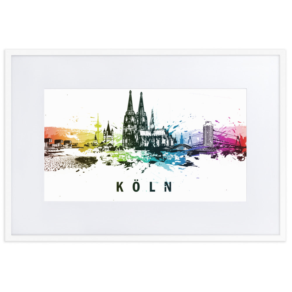 Poster mit Passepartout - Skyline Köln Weiß / 61×91 cm artlia