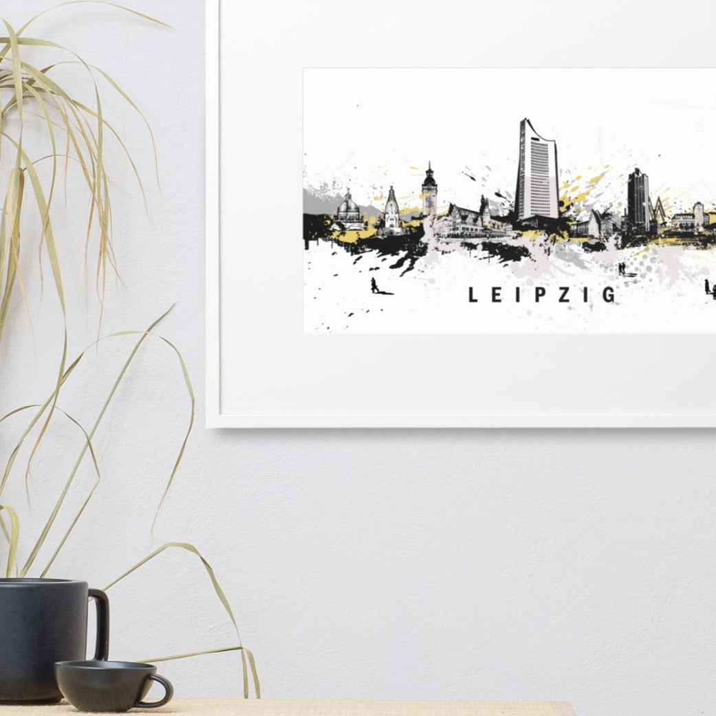 Poster mit Passepartout - Skyline Leipzig artlia