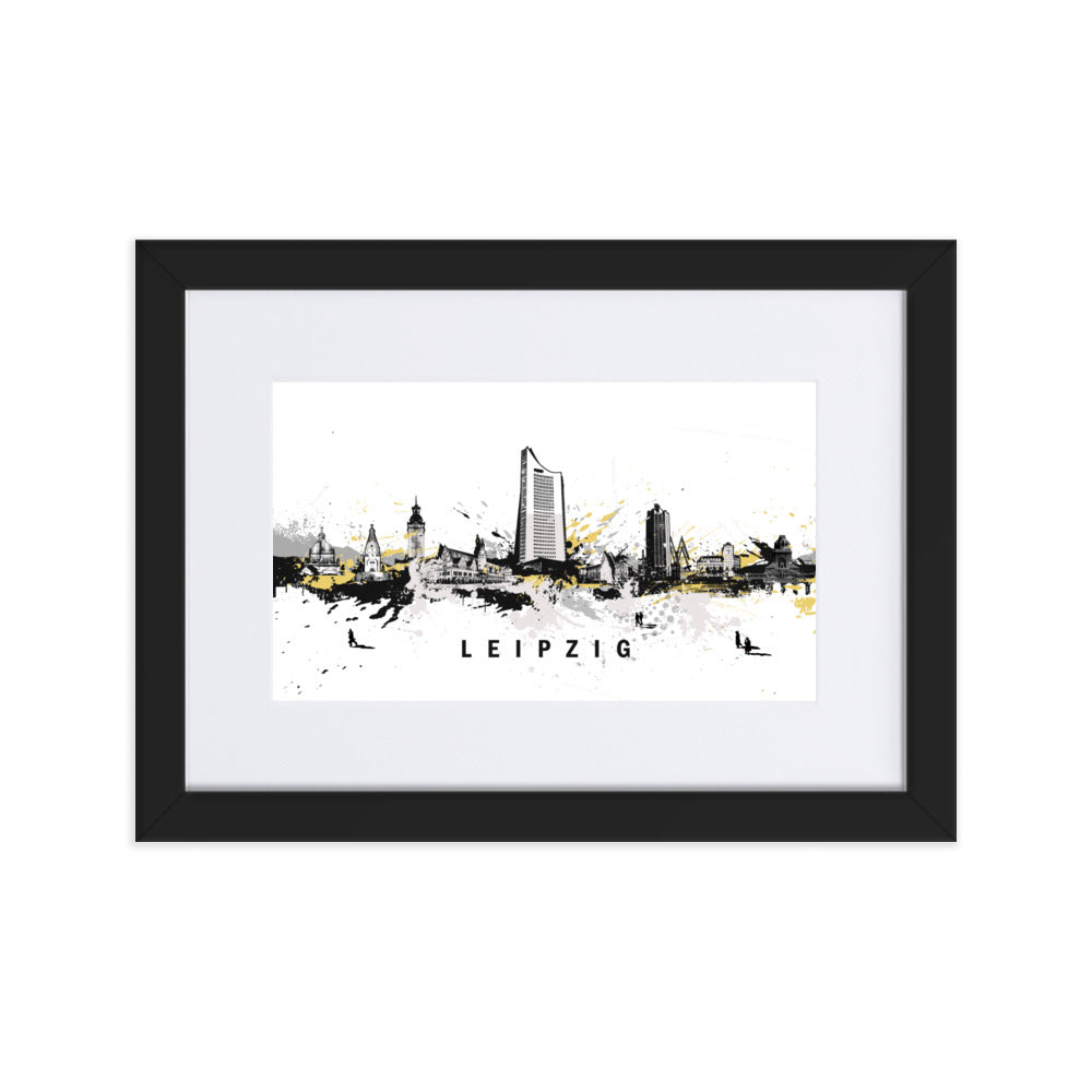 Poster mit Passepartout - Skyline Leipzig Schwarz / 21×30 cm artlia